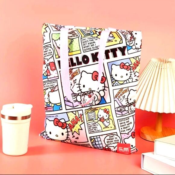 Sanrio Hello kitty comic style tote bag with zipper shopping accessory on the go - Picture 1 of 9